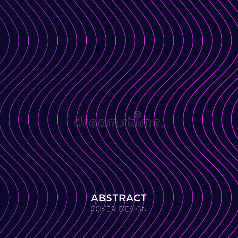 Dark Blue Abstract Cover Design with Glowing Wavy Lines. Stock Vector