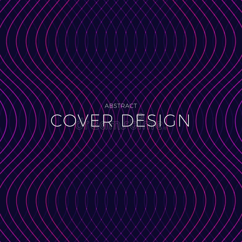 Dark Blue Abstract Cover Design with Glowing Wavy Lines. Stock Vector