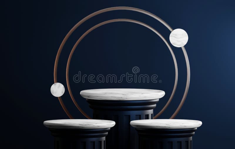 Dark blue edged podium ancient greek style marble pillars classic on dark blue background