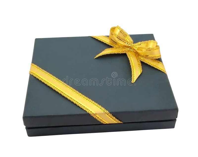 Dark Blue Gift Box Packed with Golden Ribbon Stock Image Image of