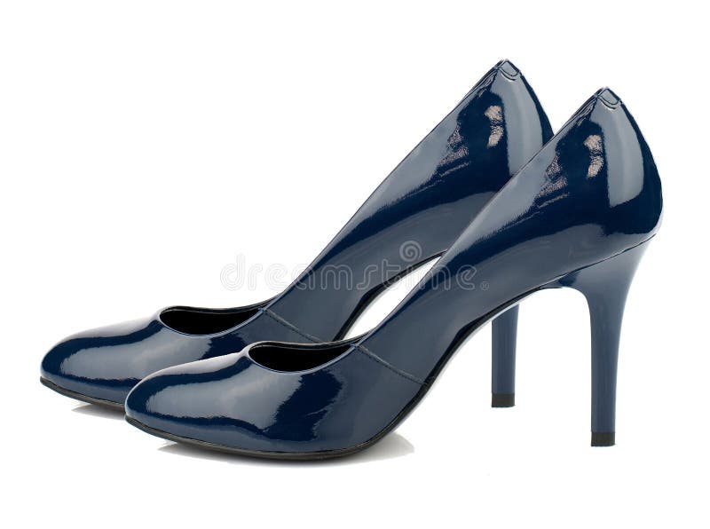 Dark Blue High Heel Shoes Isolated on White Background. Stock Image ...