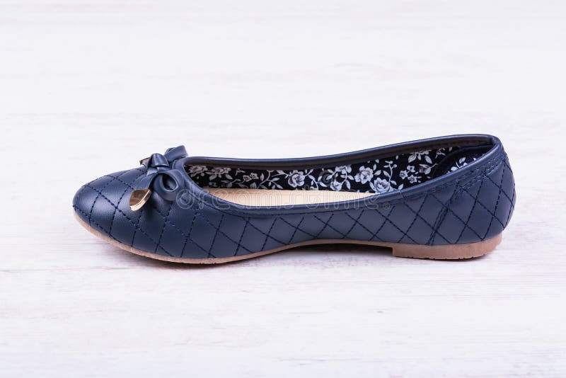 Dark Blue Ladies Flat Shoe White Wooden Background Stock Photos Free