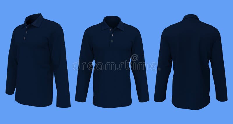Dark Blue Long Sleeves Polo Shirt Mock Up Stock Illustration ...