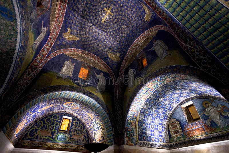 Dark blue Mosaic of the galla placidia mausoleum in Ravenn