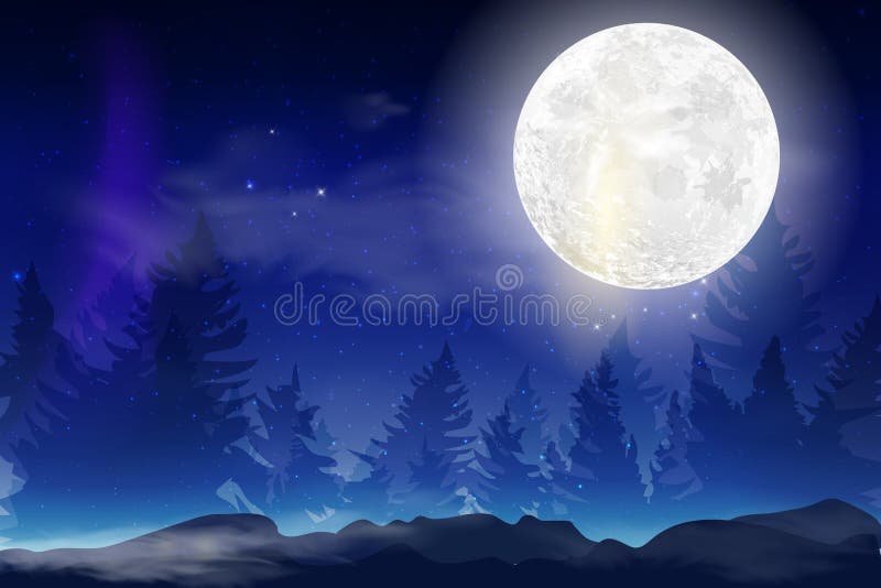Dark Blue Night Background with Full Month, Clouds and Stars Stock Vector -  Illustration of galaxy, color: 128344944