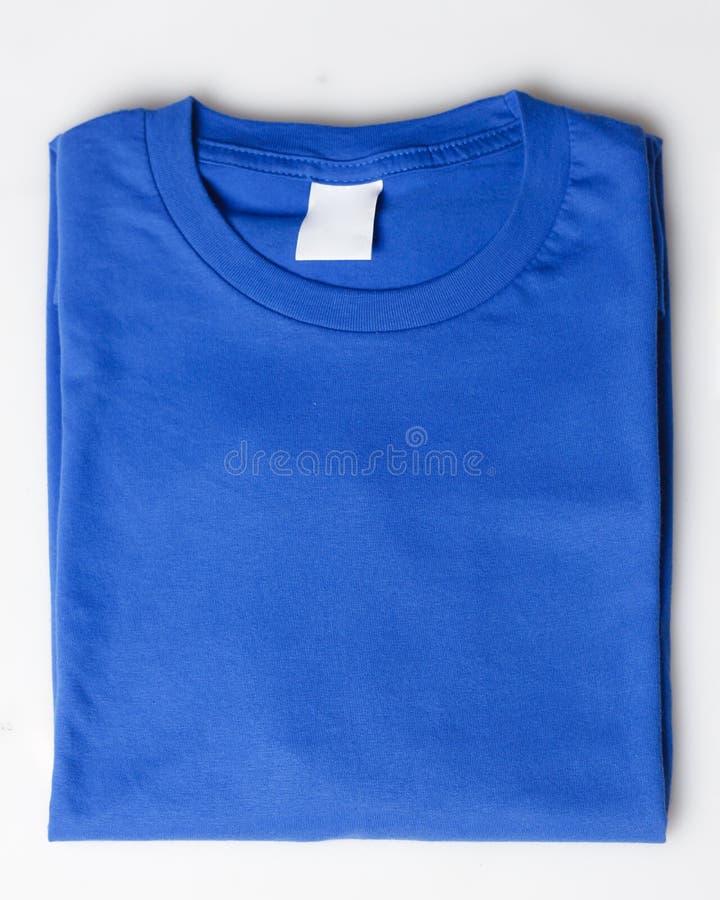 Dark blue plain t-shirt mockup template. Plain t-shirt isolated on white background. Clothing for everyday. Perfect for your ad space. Space for your logo. Plain t-shirt for everyday wear. Focus blur.
