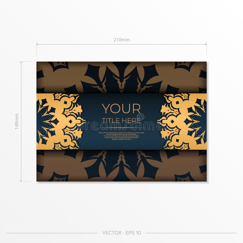 Dark Blue Postcard Template with Abstract Ornament. Elegant and Classic