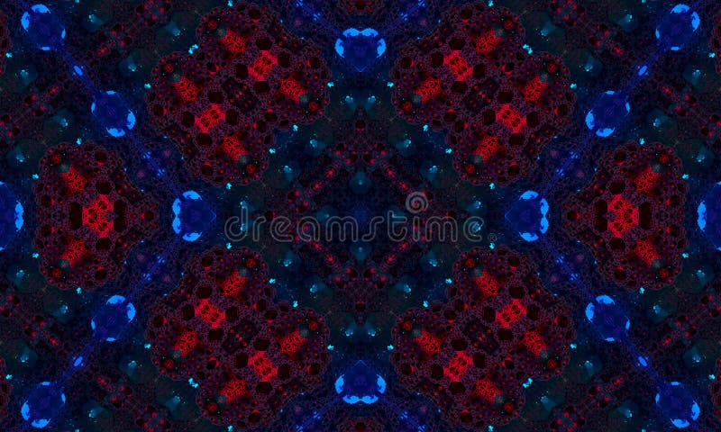 Dark blue and red kaleidoscope pattern. Beautiful mandala texture illustration design. Abstract kaleidoscope background stock illustration