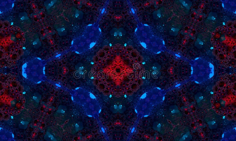Dark blue and red kaleidoscope pattern. Beautiful mandala texture illustration design. Abstract kaleidoscope background royalty free illustration