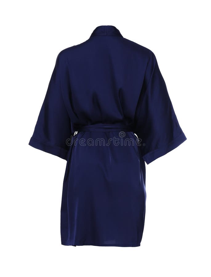 Dark Blue Silk Bathrobe Isolated on White, Back View Stock Image