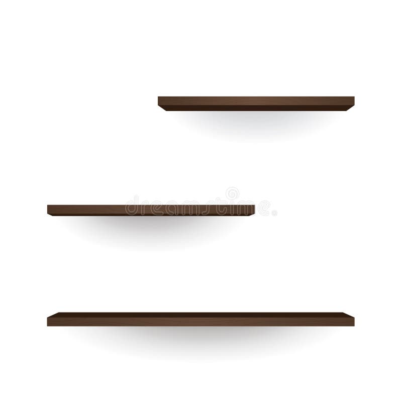 Dark Brown Wood Shelves on Gray Background Stock Vector Illustration