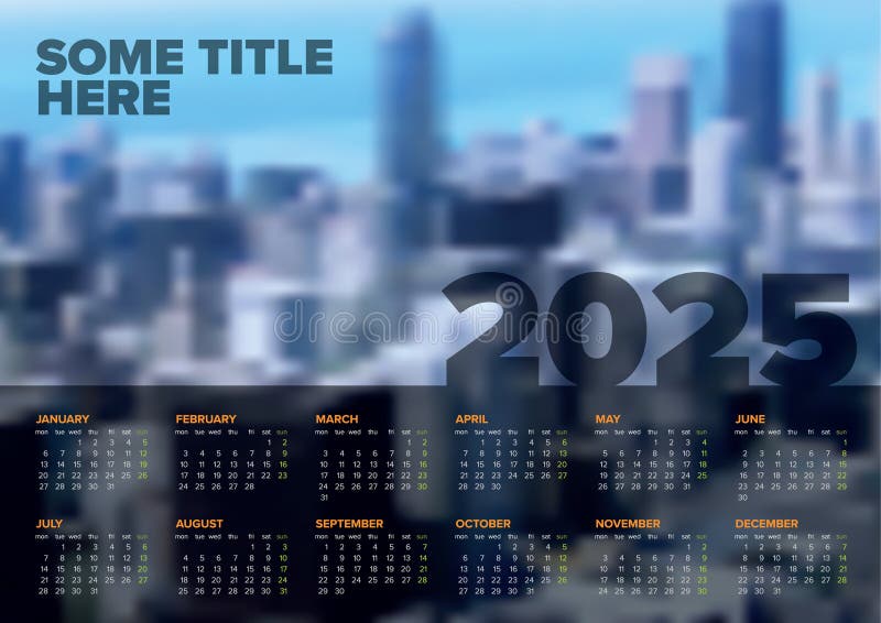 Dark Calendar Template for the Year 2025 (weeks Strart Monday Stock ...