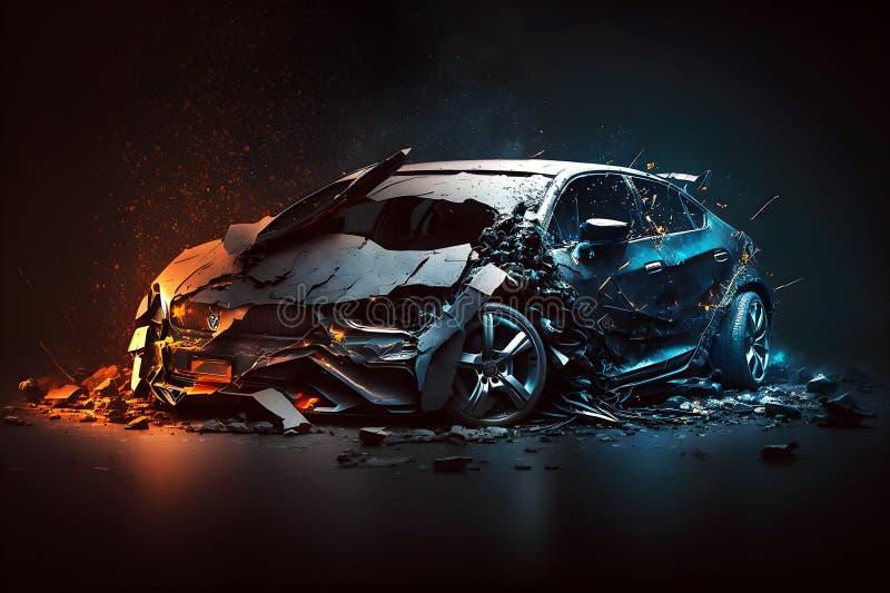 Dark Car Accident Isolated, Generative Ai Illustration Stock