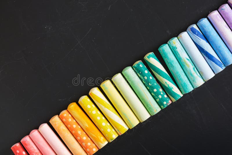 Dark Chalk Board with Colored Pencils for Drawing. Copy Space Stock Image Image of yellow