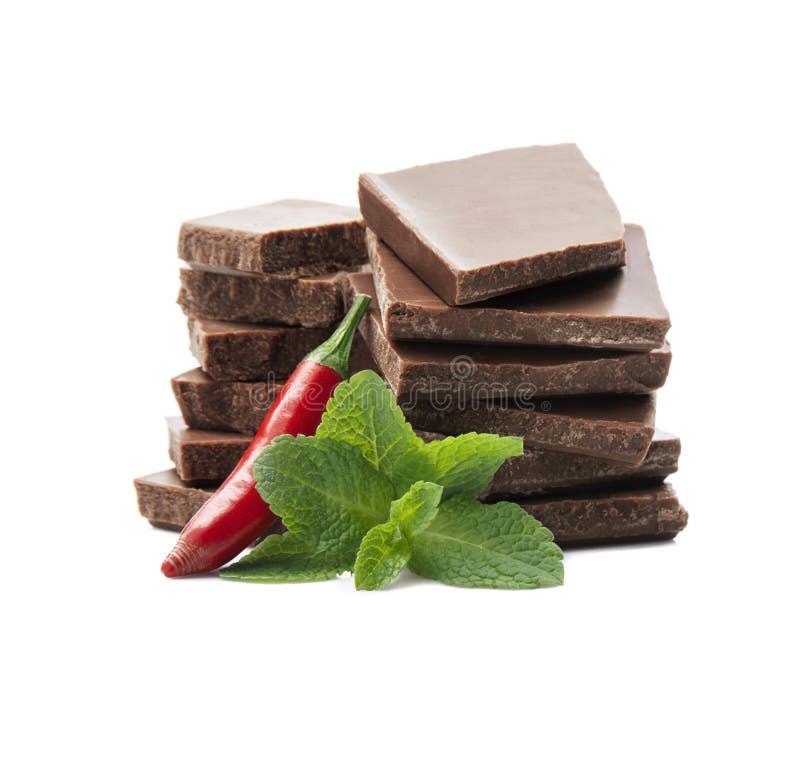 Dark Chocolate with Chilli Pepper and Mint Stock Photo Image of