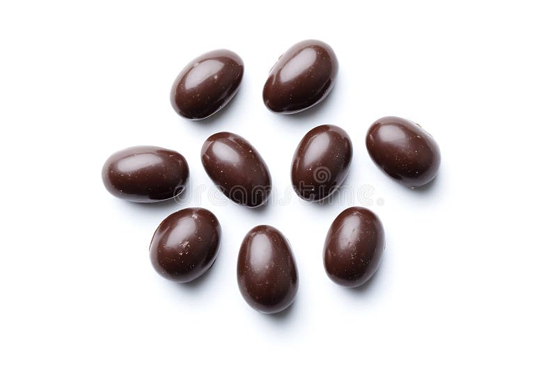Dark Chocolate Covered Almonds Arranged in a Star Shape on White Background stock illustration