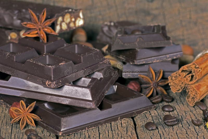 Dark chocolate with nuts stock photo. Image of cocoa 46166362