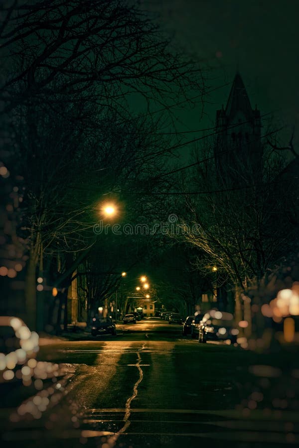 Dark City Street at Night stock photo. Image of outdoors - 95533610