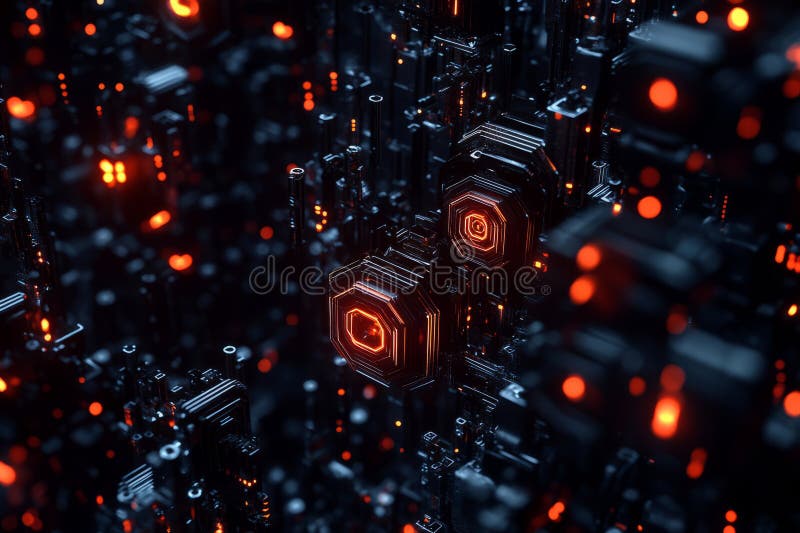 A dark cybernetic 3D background with metallic hexagons forming an intricate honeycomb pattern royalty free stock photography