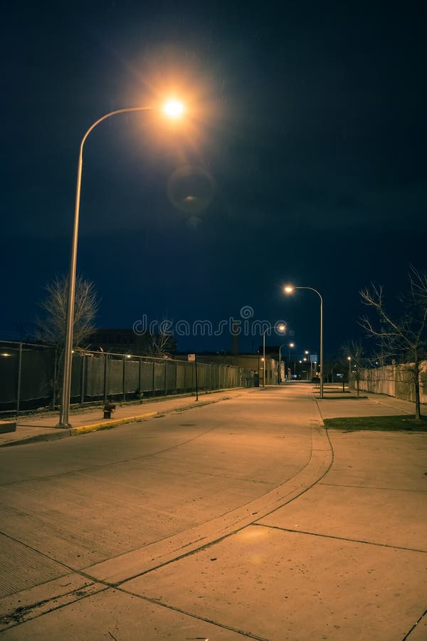 Dark Empty And Scary Urban City Street Alley At Night Stock Image ...