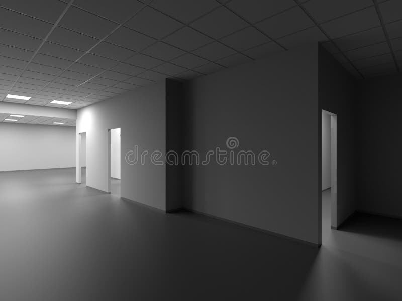 Dark Empty Office Interior, Cg Background, 3d Stock Illustration