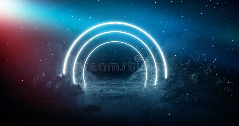 Dark, empty space, empty stage, room with light element, neon light, abstract light. royalty free stock photos