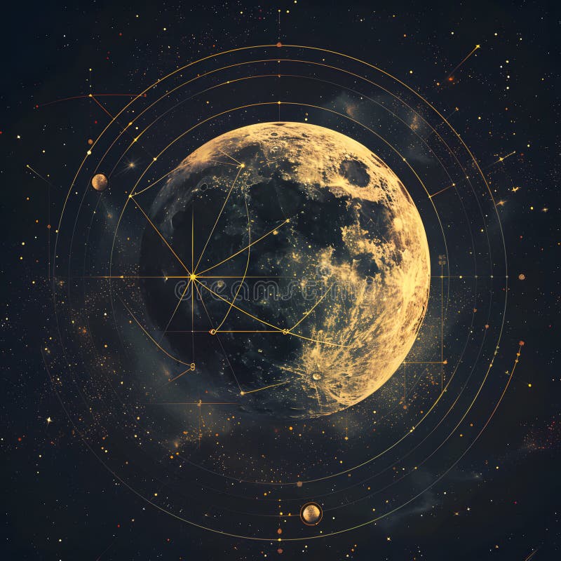 Elegant Moon with Starry Background, Celestial Illustration stock photos
