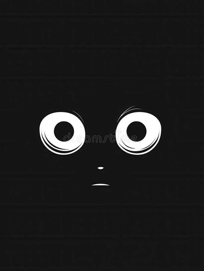 Dark face with wide fearful eyes in monochrome contrast evokes a sense of unease and mystery in minimalist design royalty free stock photos