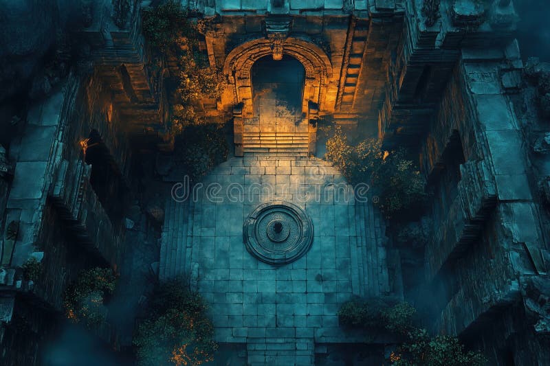 Dark Fantasy Dungeon Battlemap, Mysterious Ancient Temple Tabletop RPG Interior Room Map, Adventure Games Roleplaying Encounters vector illustration