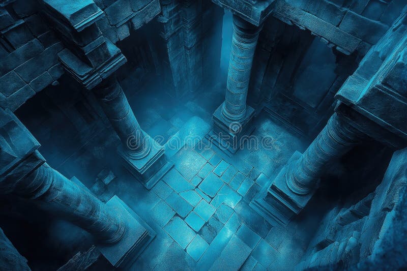Dark Fantasy Dungeon Battlemap, Mysterious Ancient Temple Tabletop RPG Interior Room Map, Adventure Games Roleplaying Encounters vector illustration