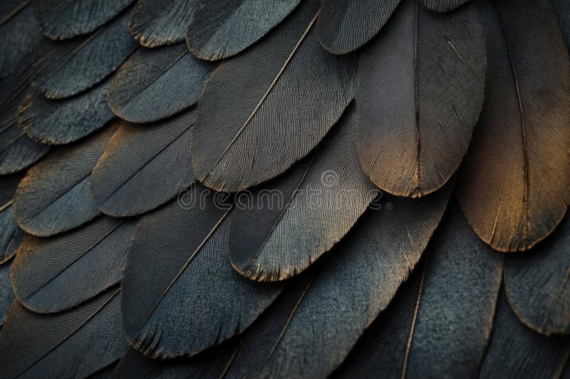 Dark Feathers Overlap Creating Intricate Pattern, Avian Elegance and Feather Texture royalty free stock photography