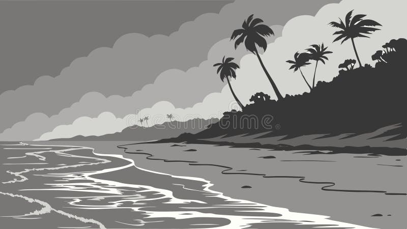 Dark, Foreboding Beach with Rough Ocean Waves, vector design Generative AI stock illustration