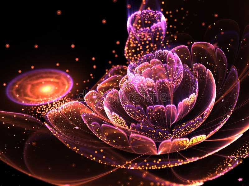 Dark fractal flower with gold pollen