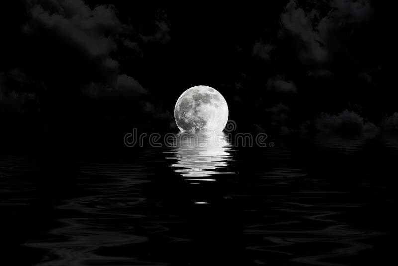 Dark full moon in cloud with water reflection