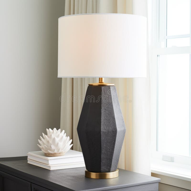 Dark Gray And Dark Gold Table Lamp With Decorative Tray