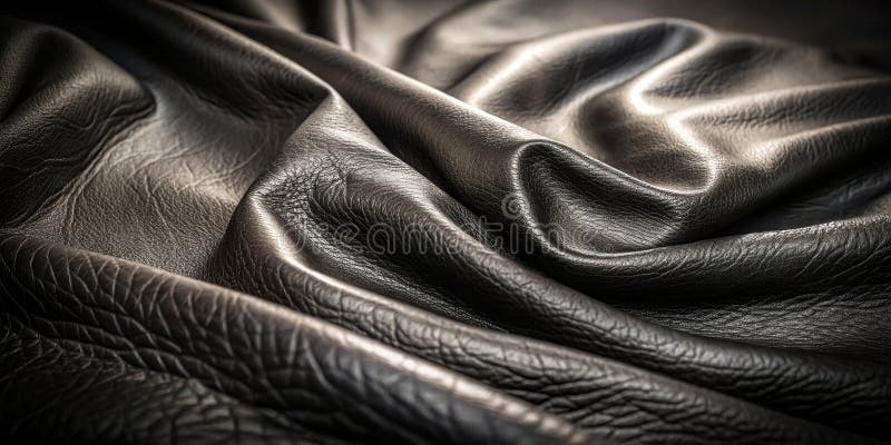Dark gray leather draped in soft waves, showing natural texture and subtle light reflections. Generative AI royalty free illustration