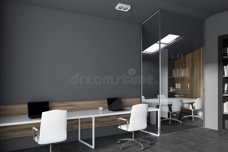 Dark Gray Office Workplace Side View Stock Illustration Illustration of comfortable, desk