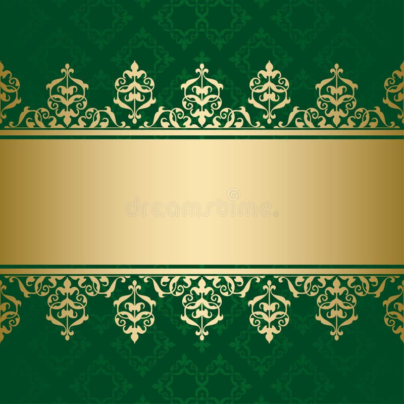 Green Vector Background with Golden Ornament Stock Vector