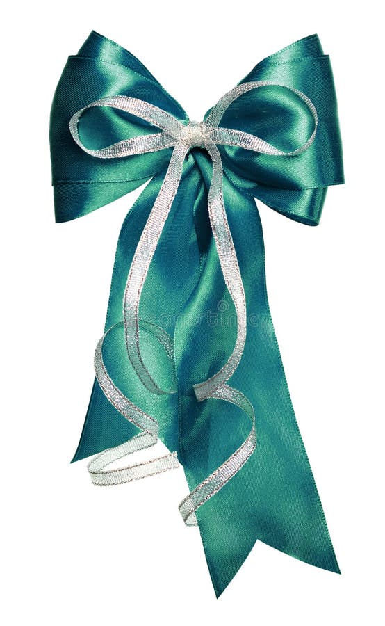 Green Bow And Ribbon With White Polka Dots Made From Silk Stock Image