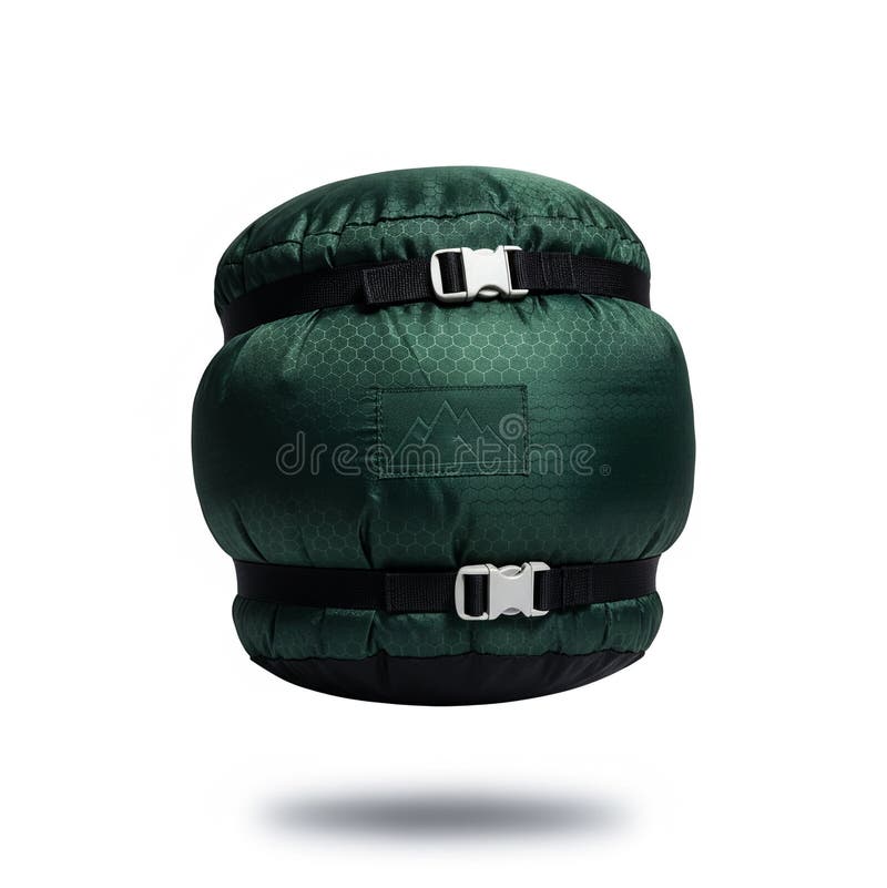 Dark Green Compression Sack or Packed Sleeping Bag Isolated on White. royalty free illustration