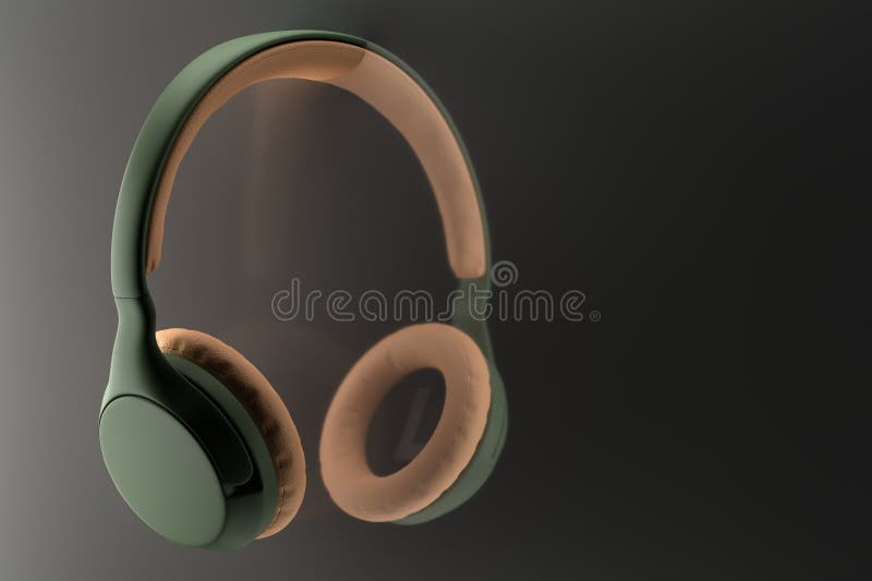 Dark Green Wireless Headphones with Light Leather Elements, 3D Illustration Stock Illustration