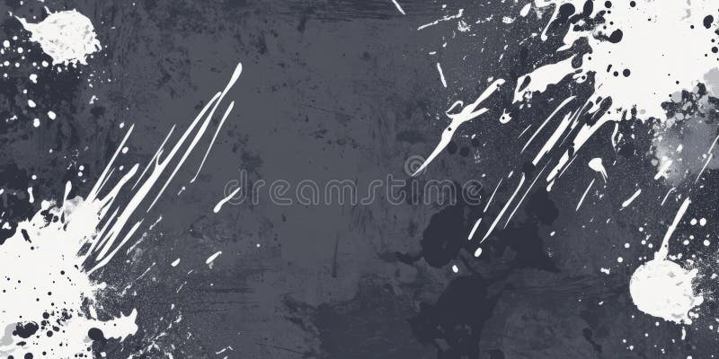 A dark grey background with streaks of white paint splattering across the canvas, creating an stock photo