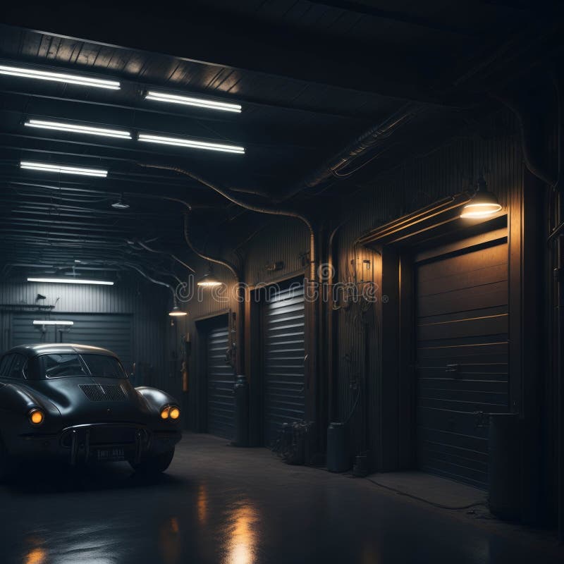 Premium Photo  Generative ai of a garage with a black car in the door