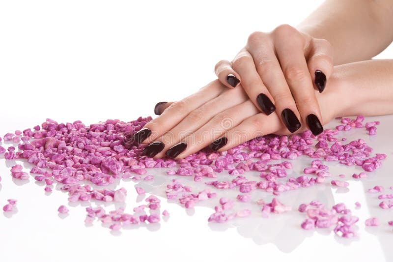 Dark manicure and pink stones