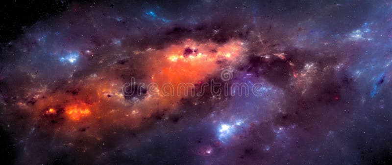 Dark matter in nebula at interstellar space widescreen background royalty free illustration