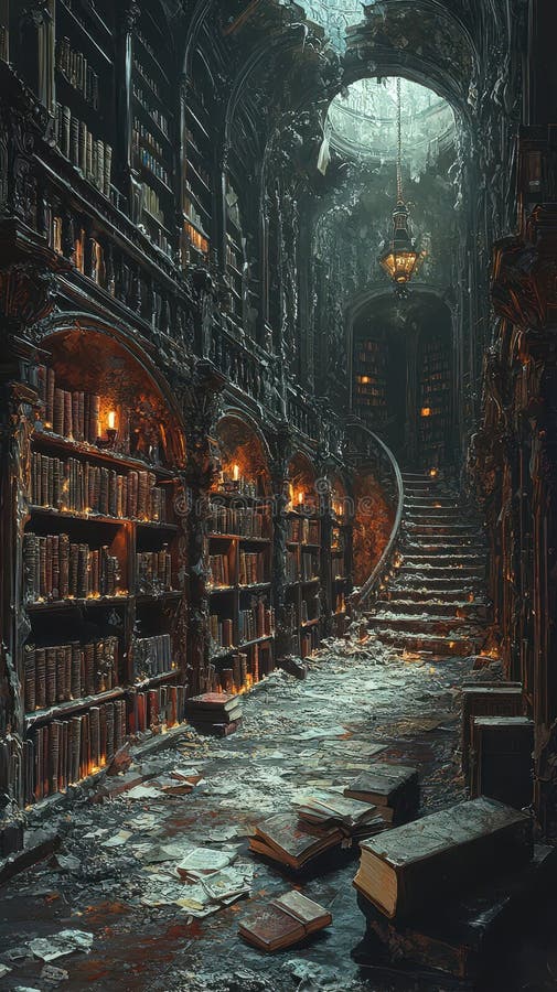 Dark and mysterious ancient library interior royalty free stock photos