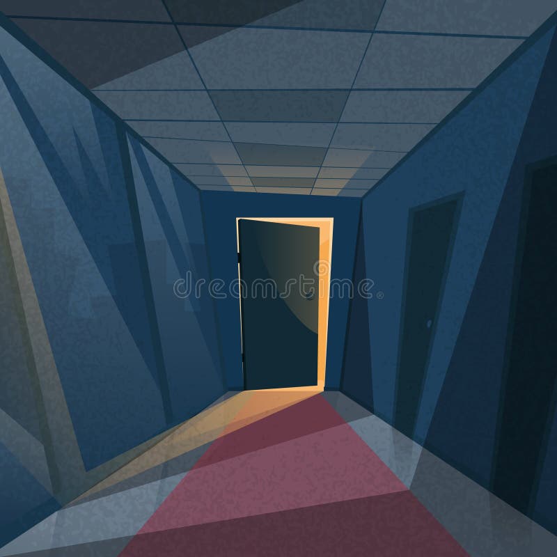 Dark Office Room Light from Doors Corridor Hallway Stock Vector