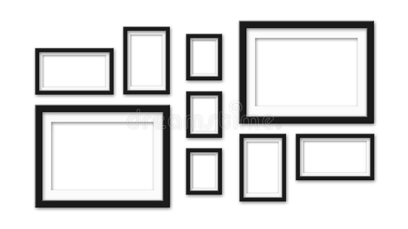 Dark Photo Frames on White Background - Realistic Empty Photo Frames of ...