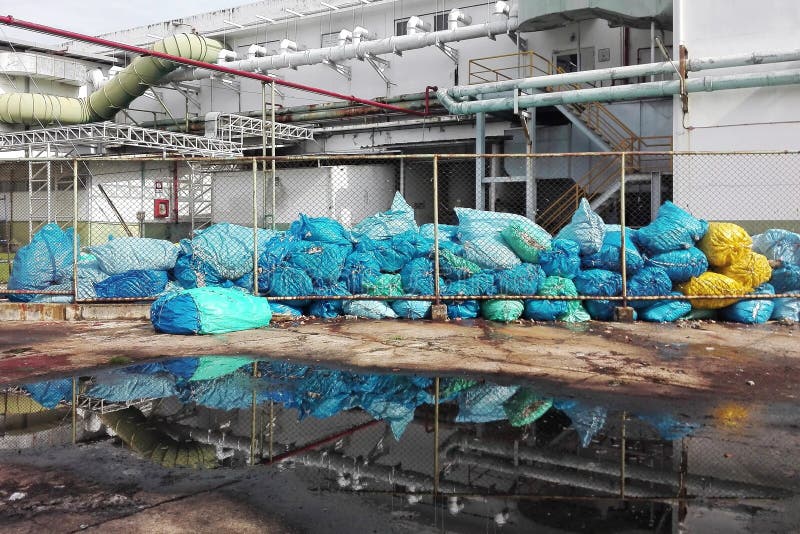 Dark Plastic Trash Bags Inside the Fence Stock Image Image of