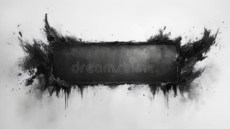 Dark, rectangular banner framed by dramatic, exploding ink vector illustration